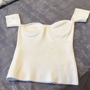 Helmut Lang White Ribbed Crop Top